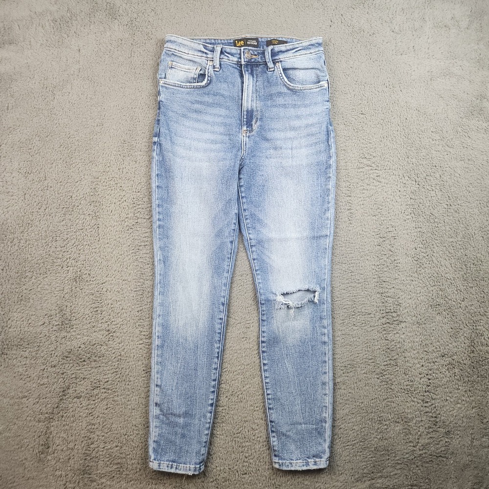 Lee Modern Vintage Skinny Jeans Womens 29 High Rise Light Wash Knee Rip Denim
